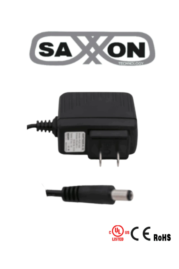SAXXON KA12H1201000USH - Fuente de Poder Regulada / Alimentación de 12 Vcc 1 Amper / Conector Macho / Voltaje de Entrada: 100-240V / Ideal para Cámaras de CCTV , Controles de Acceso y Asistencia